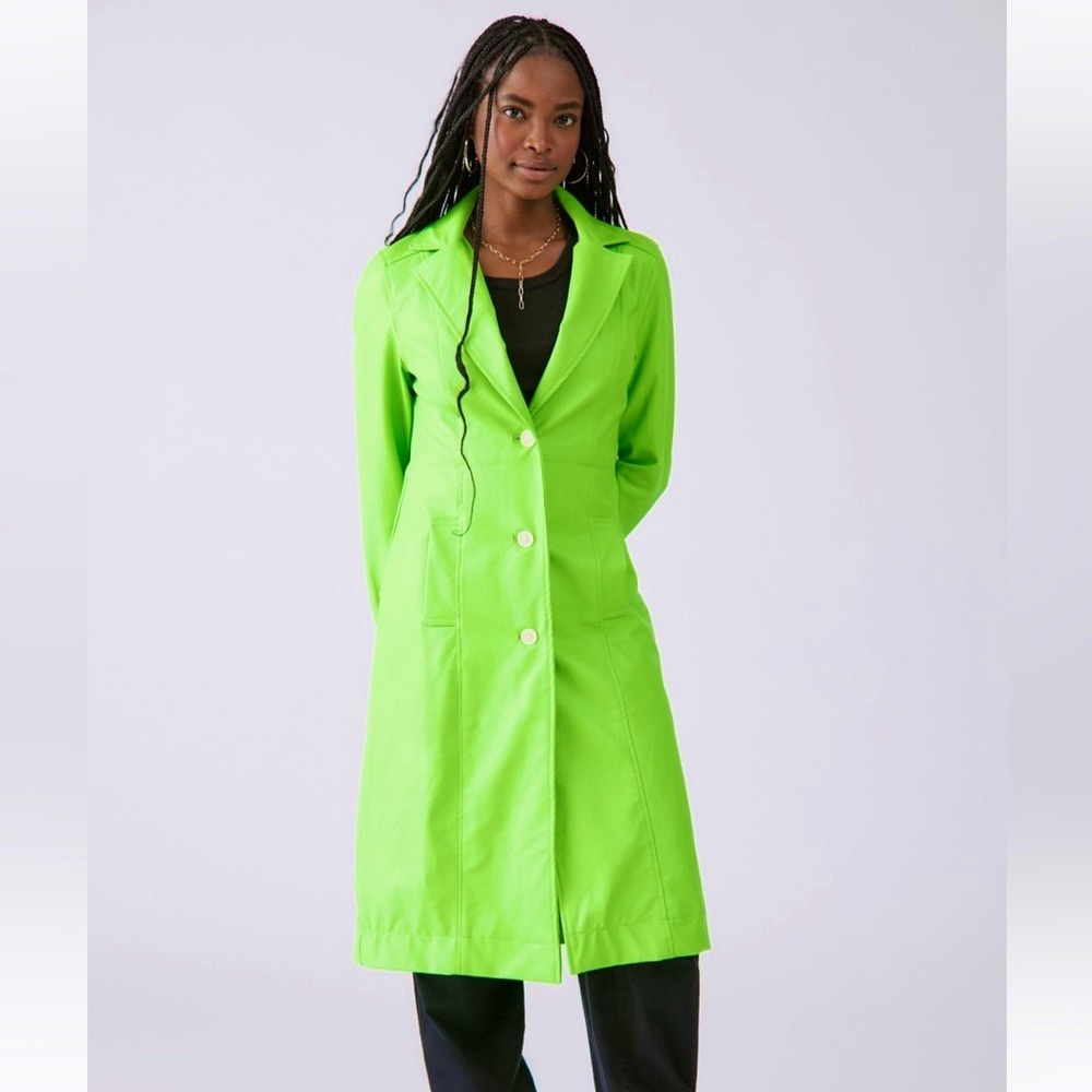 NWT UO Faux Leather Lime Green Trench Overcoat